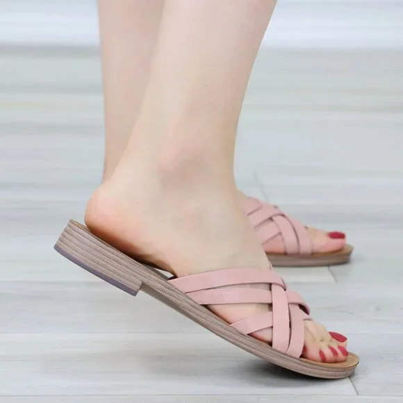 Pink Flat Slip On Sliders Sandal Strappy Trendy Comfort Lightweight - Picture 6 of 15